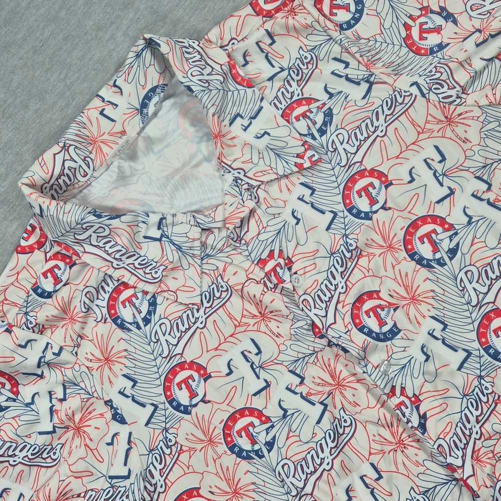 Texas Rangers MLB Mens Medium White Tropical Floral Button Down Shirt Globe Life